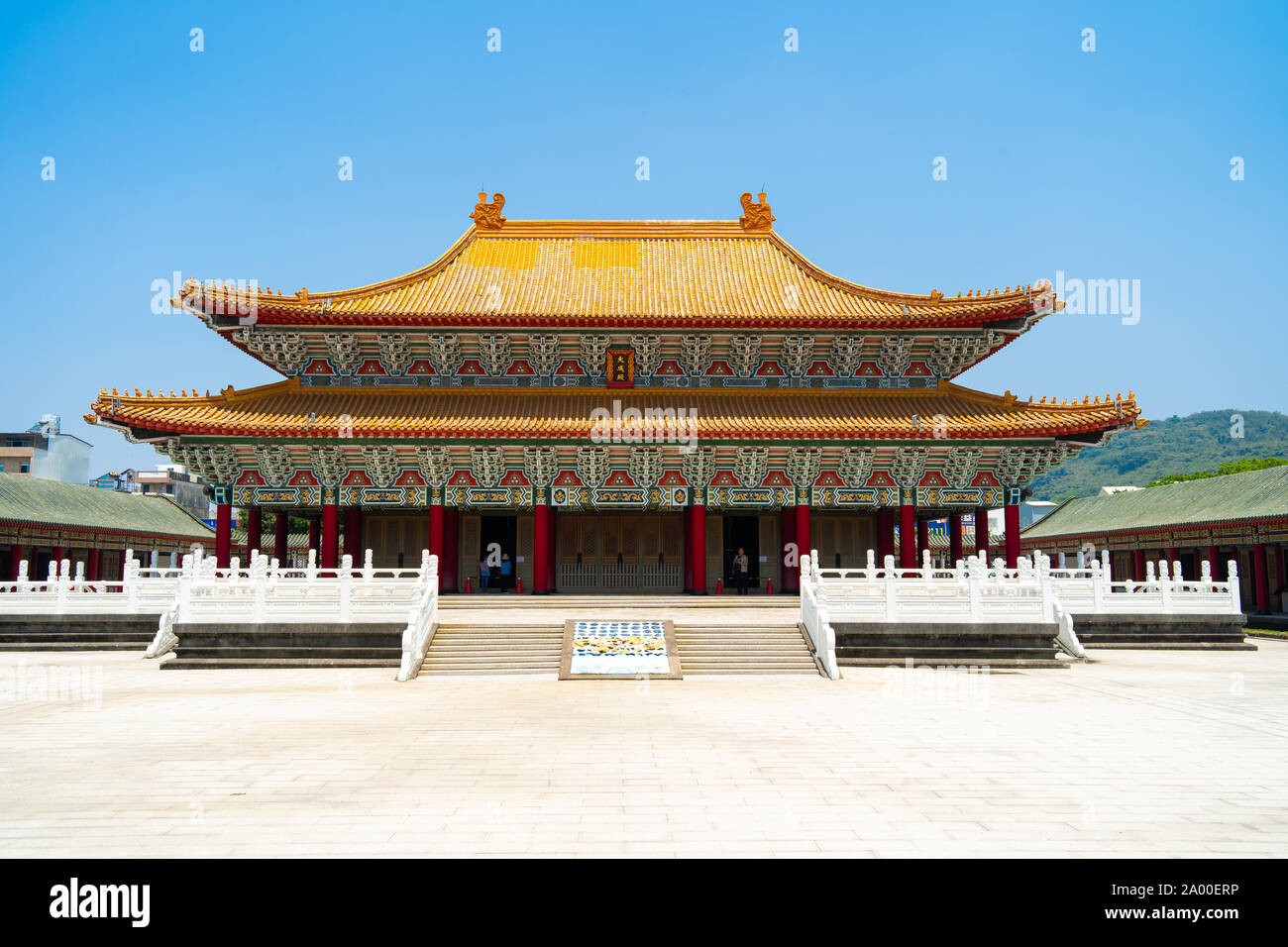 Kaohsiung, Taiwan: The Confucius Temple Complex with the main Building in the center on bright summer day with clear blue sky Stock Photo