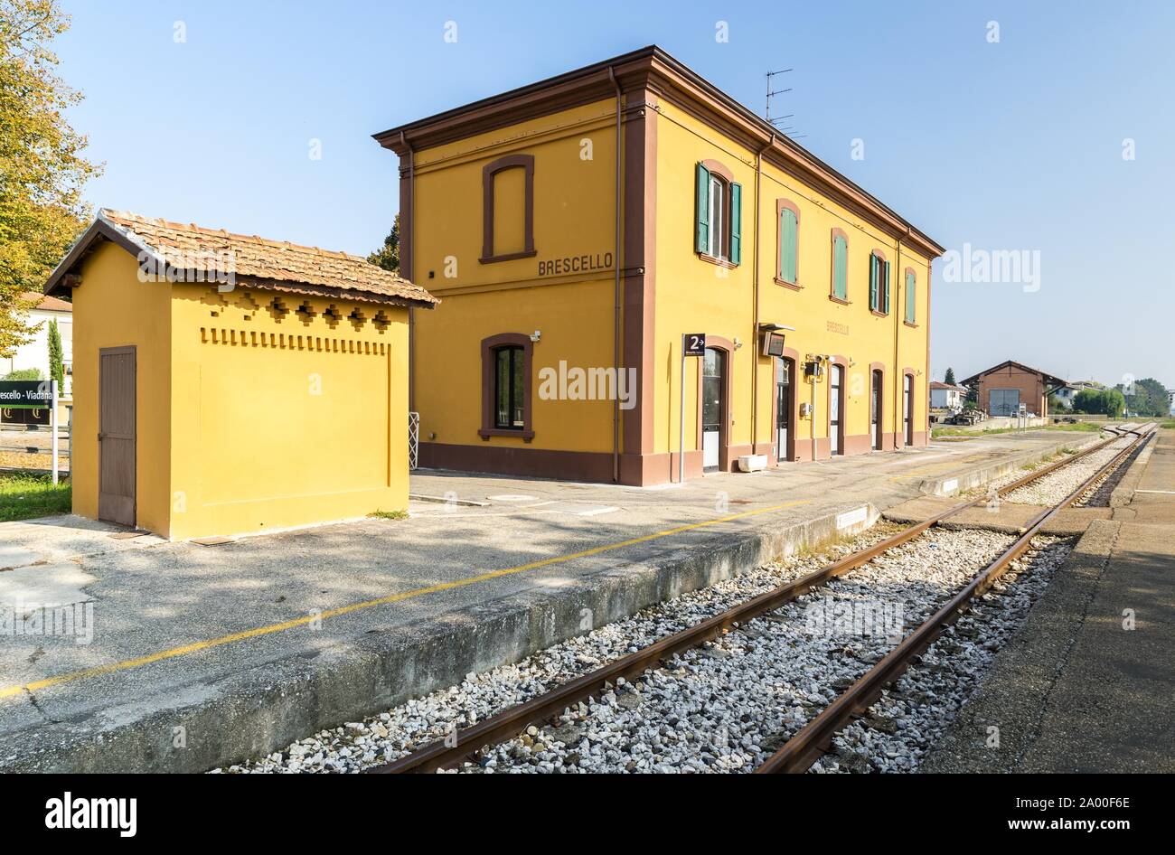 Station of Brescello, location of the films of Don Camillo and Peppone, Brescello, Province of Reggio Emilia, Emilia-Romagna, Italy Stock Photo