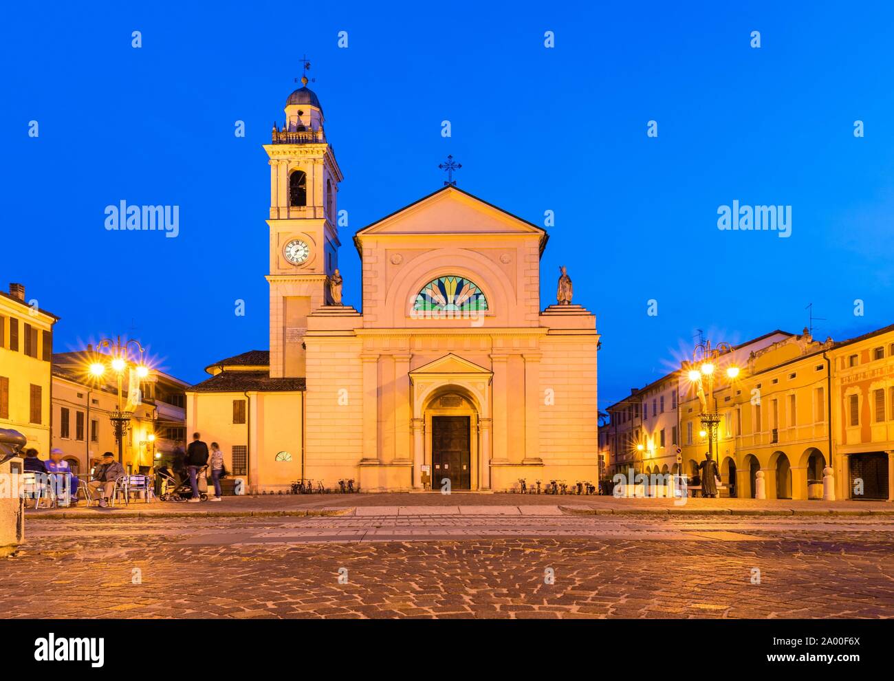 The Church of Santa Maria Nascente, location of the films of Don Camillo and Peppone, Brescello, Province of Reggio Emilia, Emilia-Romagna, Italy Stock Photo