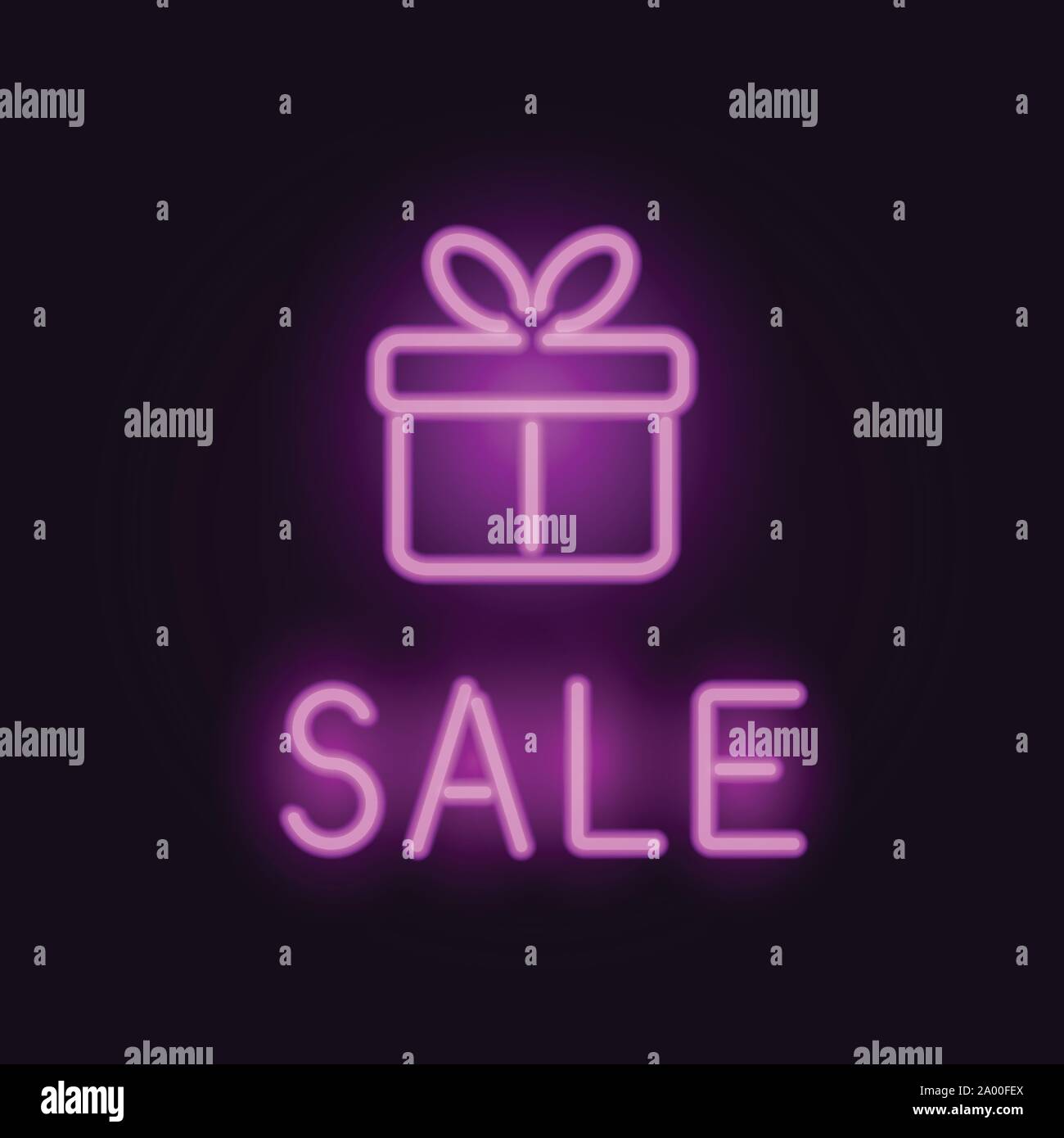 Vector neon sale card with glowing gift box Stock Vector