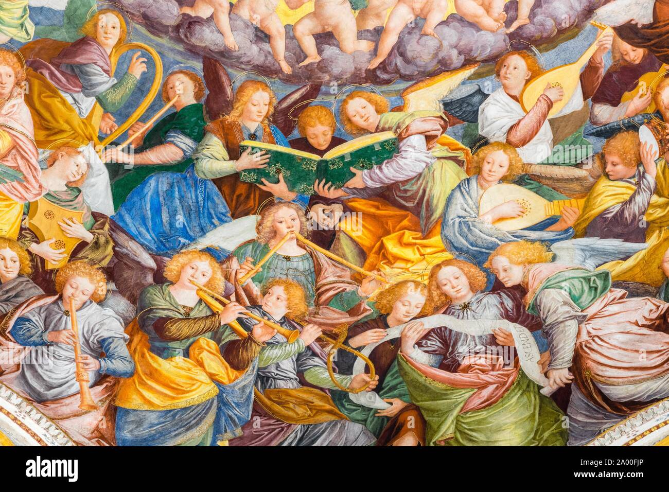 Detail, Fresco Concert of the Angels, High Renaissance, Santuario della Beata Vergine dei Miracoli, Saronno, Province of Varese, Lombardy, Italy Stock Photo