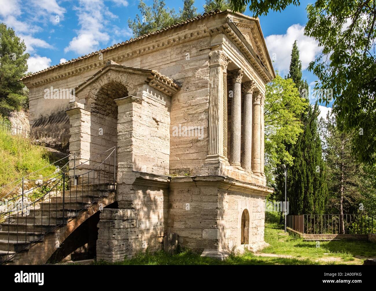 Temple of Clitunno, Tempietto del Clitunno, Campello sul Clitunno, Province of Perugia, Umbria, Italy Stock Photo