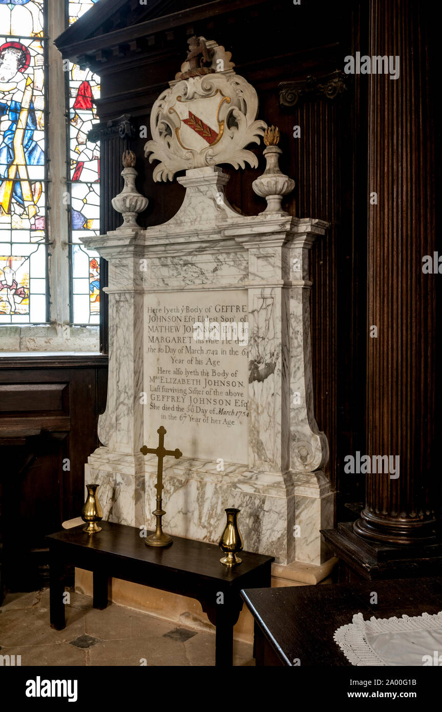 Johnson family monument, Withcote Chapel, Leicestershire, England, UK Stock Photo
