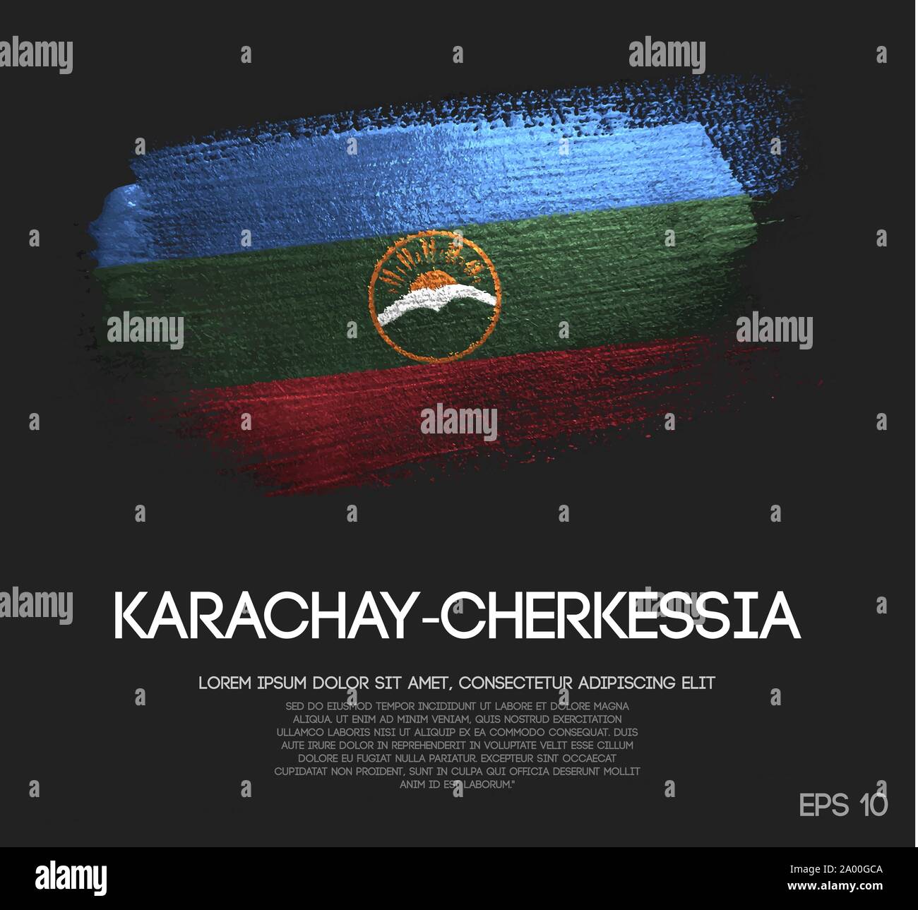 Karachay-Cherkessia Flag Made of Glitter Sparkle Brush Paint Vector Stock Vector