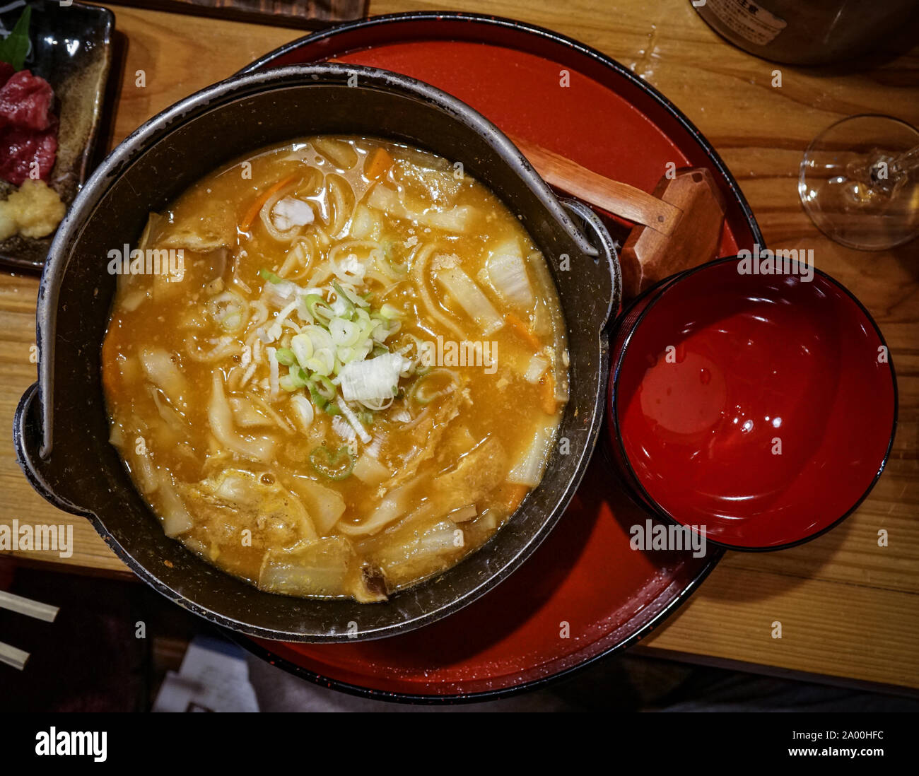 Hoto noodle soup from Yamanashi (Japan), with udon noodles and vegetables in miso soup Stock Photo