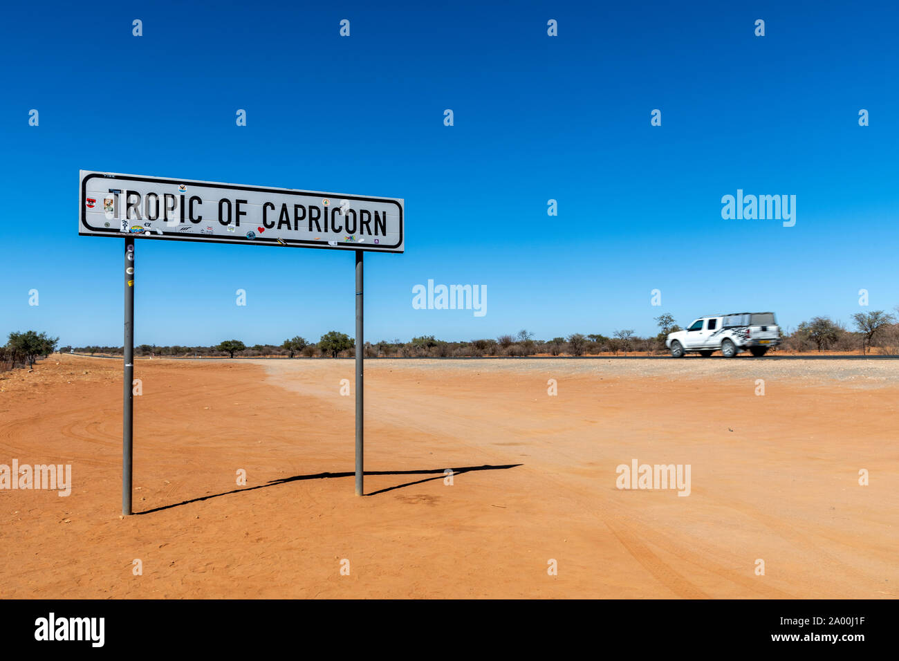 Tropic of Capricorn road sign, Namibia Stock Photo