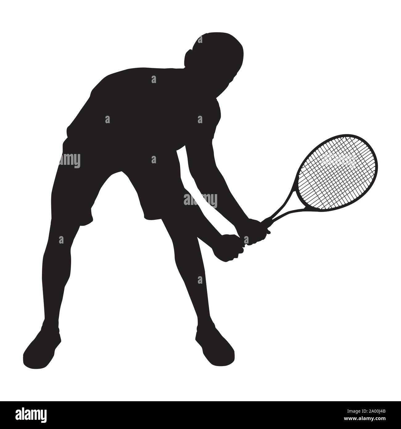 Tennis player black silhouette on white background, vector illustration Stock Vector