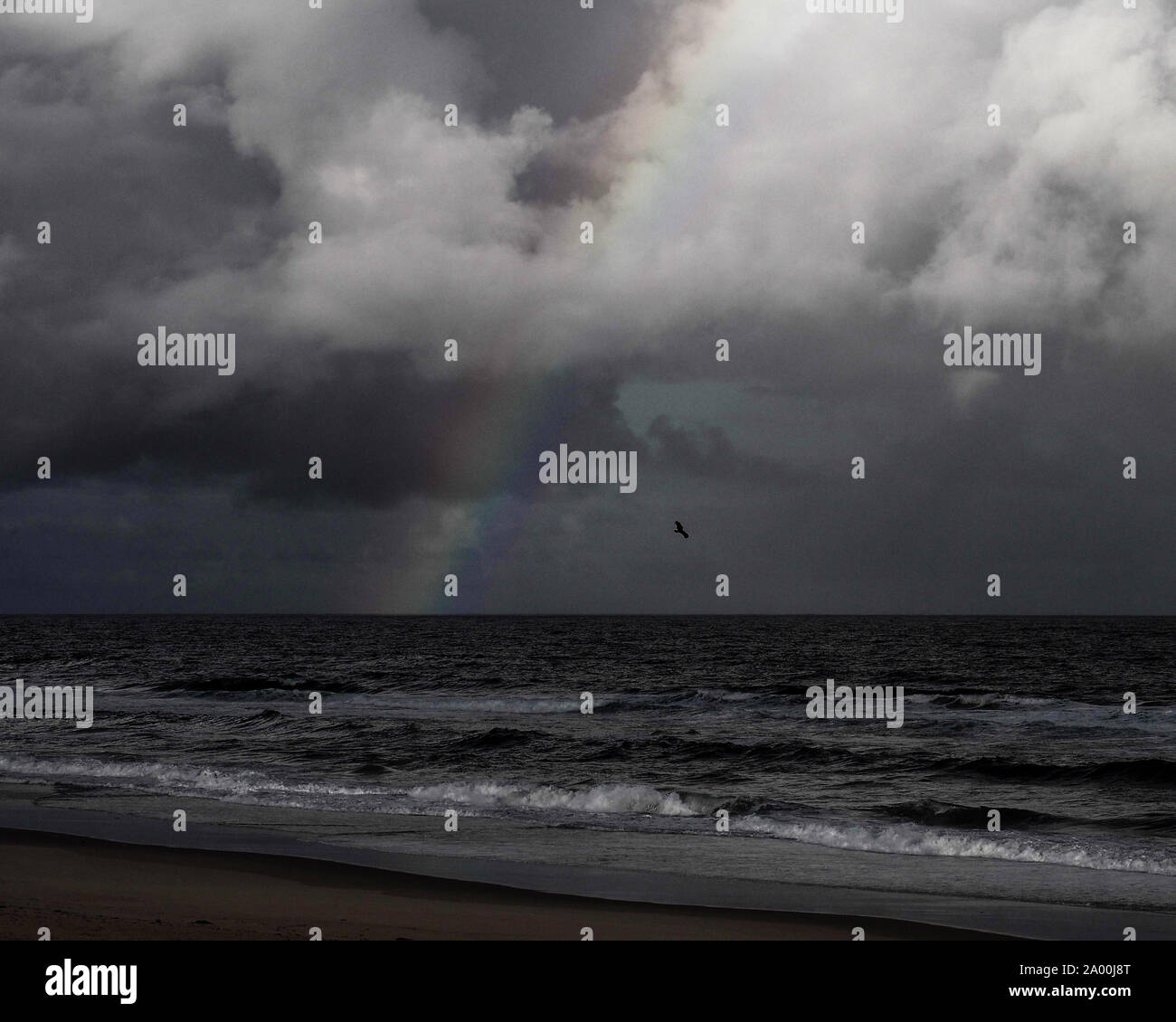 After the rain. Stormy weather, storm clouds over the ocean, a dramatic