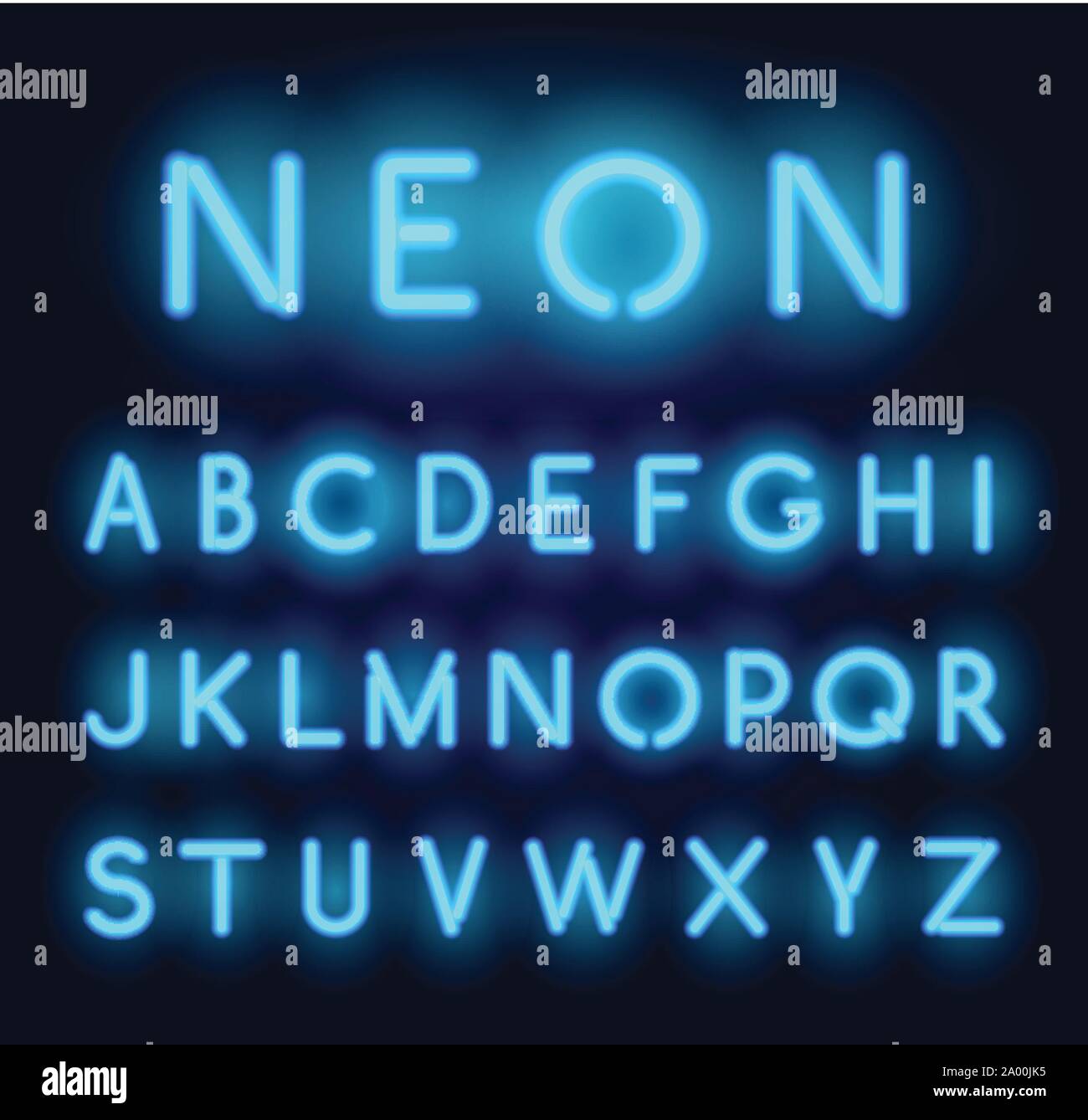 Neon alphabet. Vector realistic glowing letters Stock Vector
