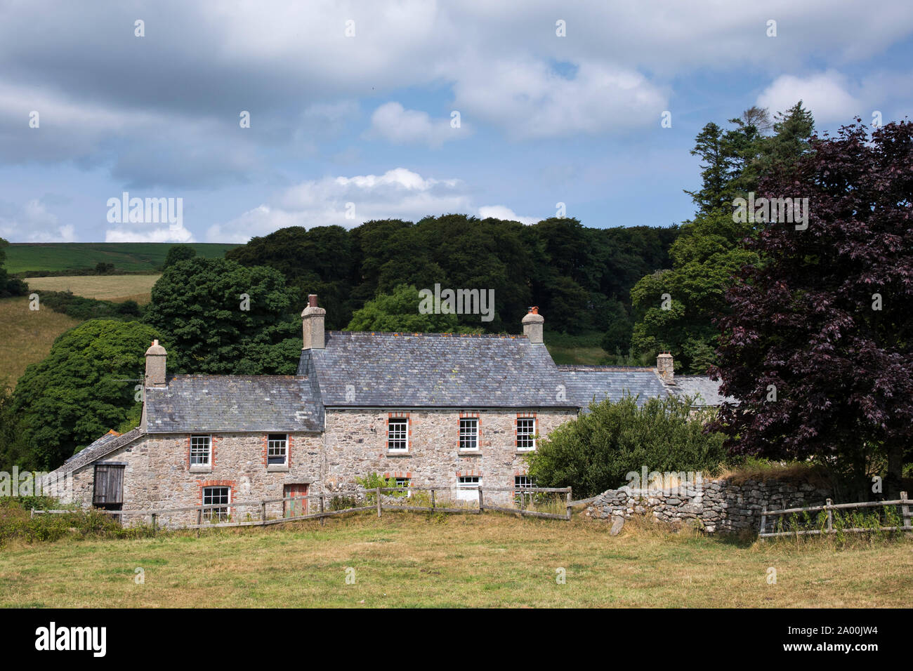 Farmhouse and farm on Dartmoor in Devon in Southern England, UK Stock