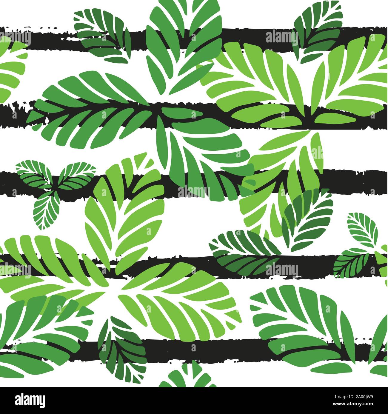 Tropical seamless pattern with green leaves Stock Vector