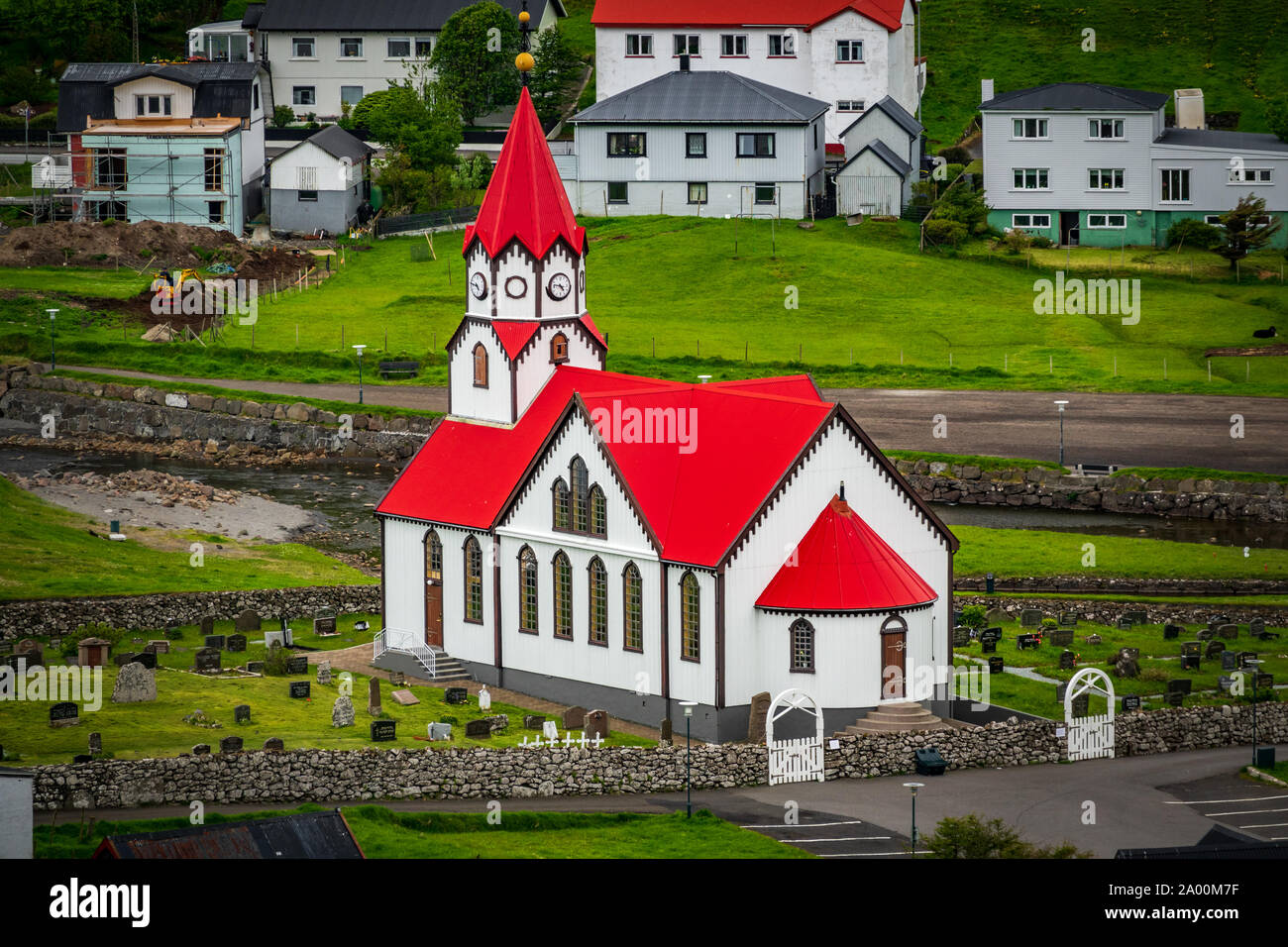 Lutheran Church With Red Roof On Faroe Islands Stock Photo