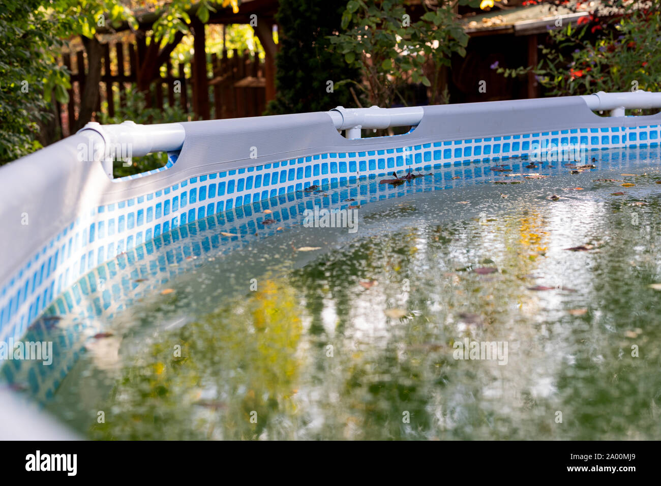 Dirty water in an abandoned inflatable swimming pool Stock Photo Alamy