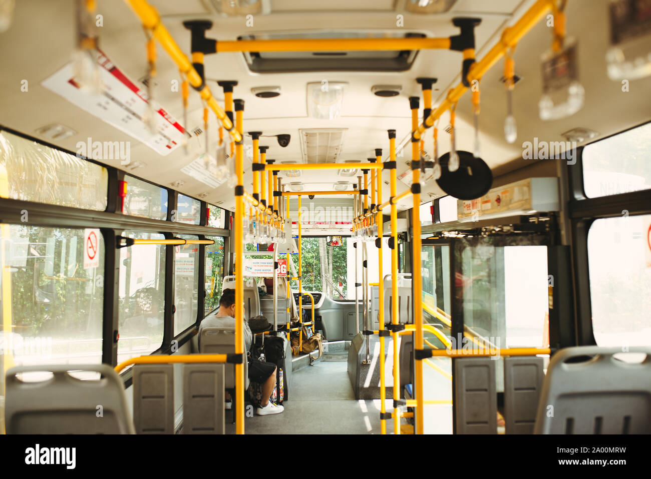 HO CHI MINH CITY, VIETNAM - 22 JULY, 2017: Public transportation. Interior of modern city bus Stock Photo