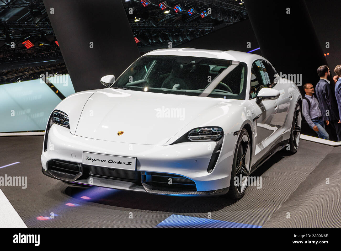 Frankfurt Germany Sept 2019 White Porsche Taycan Turbo S