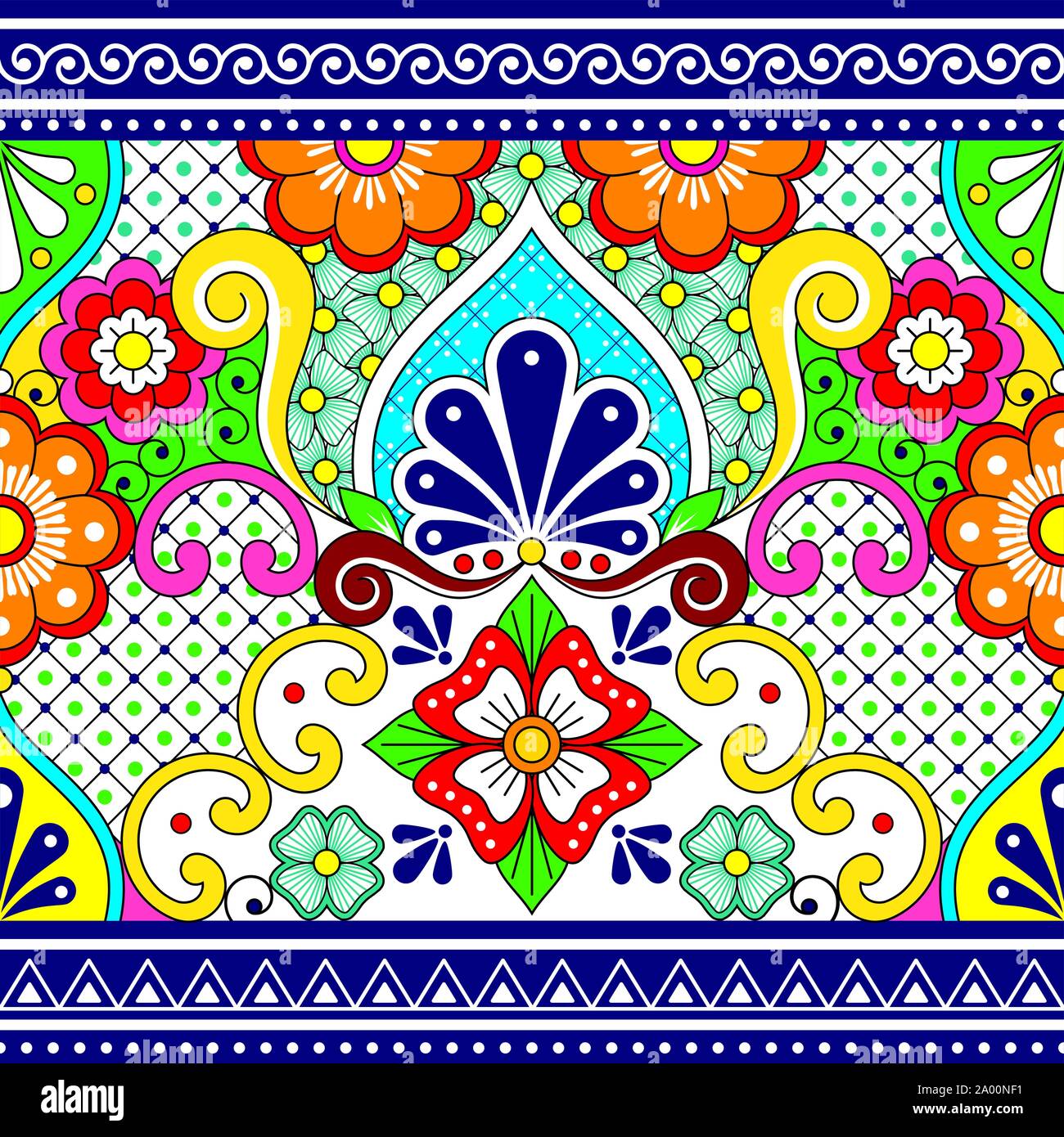 Mexican Talavera vector seamless pattern, repetitive background inspired by traditional pottery and ceramics design from Mexico Stock Vector