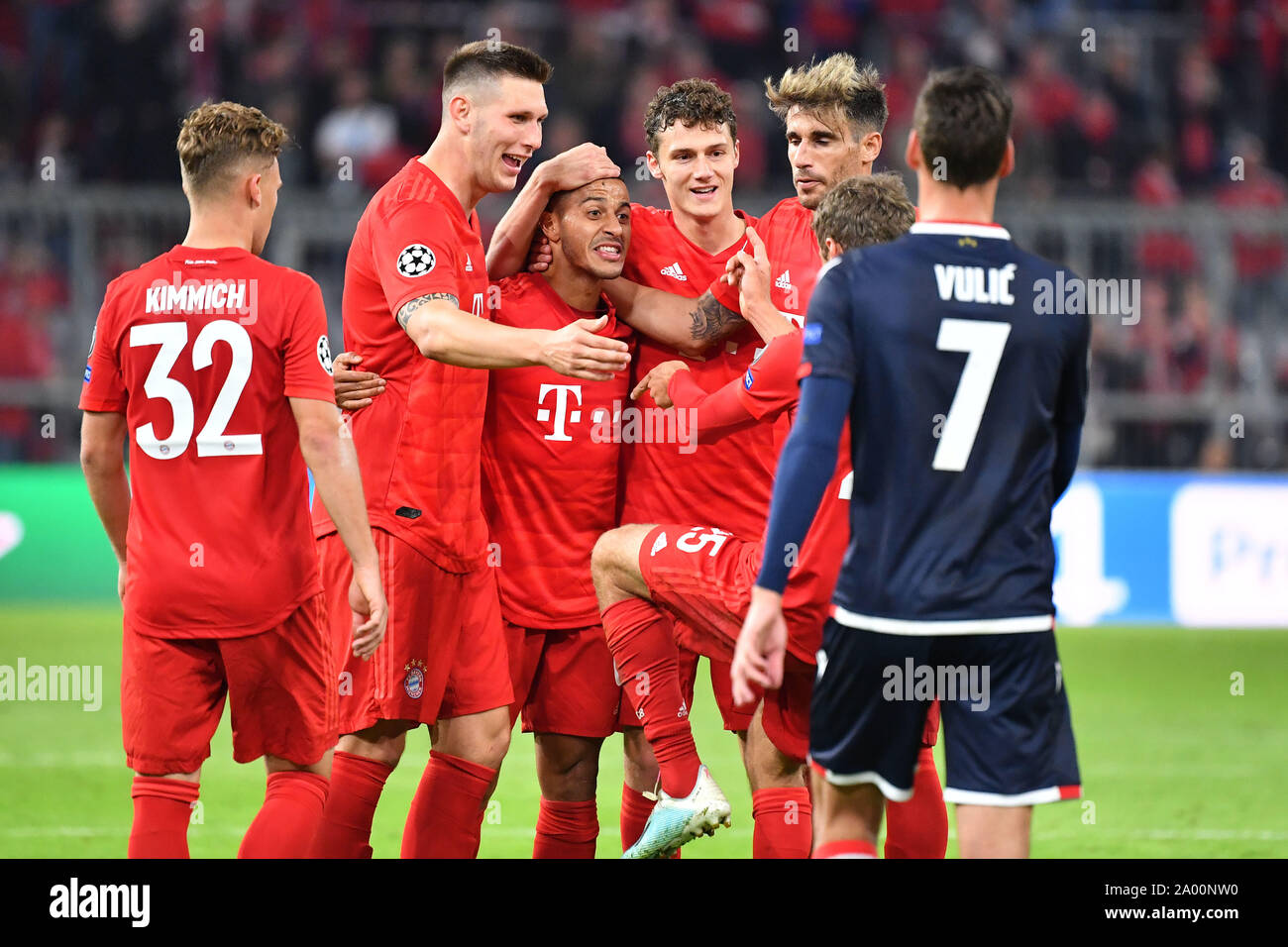 Munich Germany 18th Sep 2019 Joshua Kimmich Fc Bayern Munich Niklas Suele Fc Bayern Munich Thiago