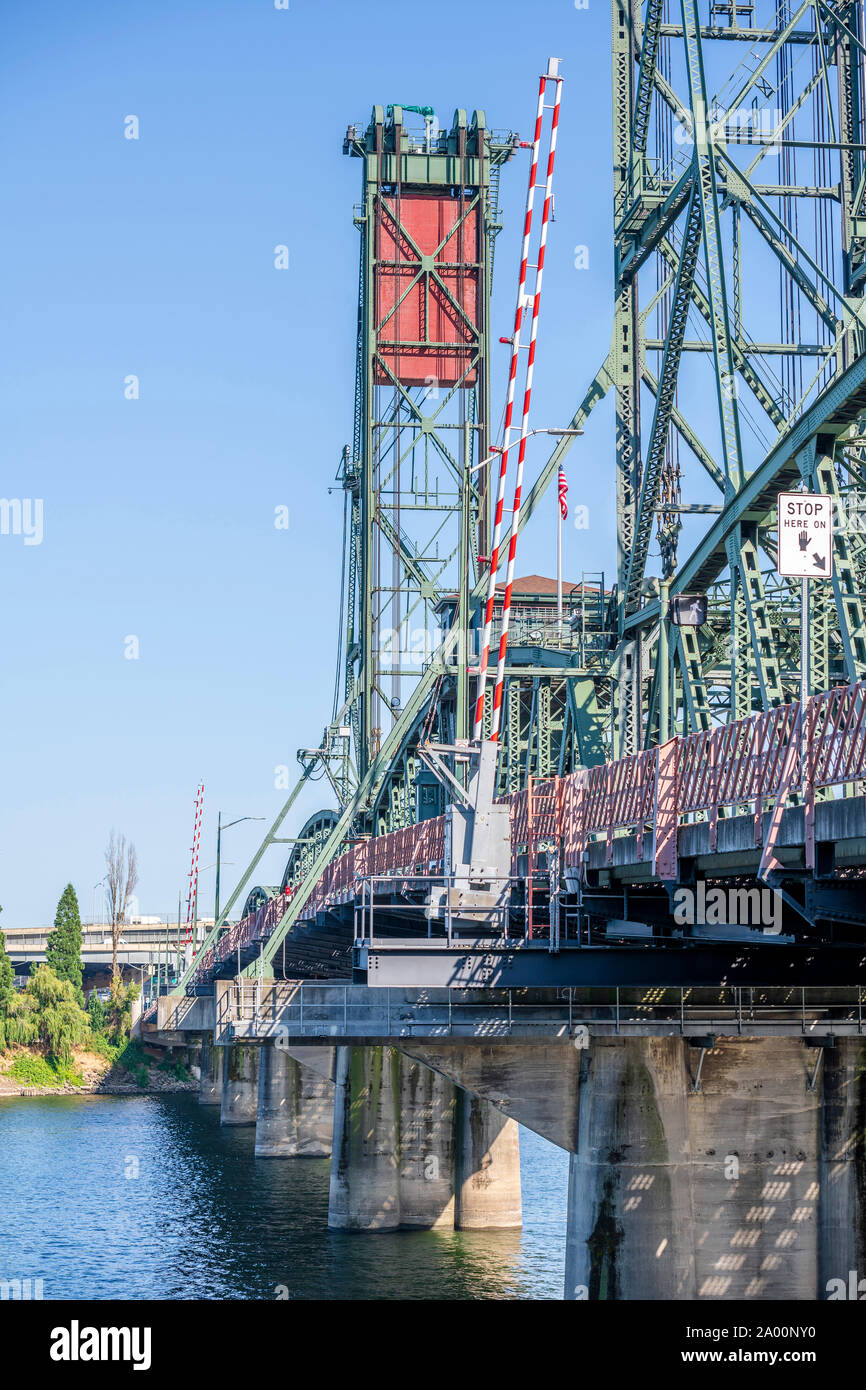 Green old metal truss transportation and dedicated pedestrian and ...