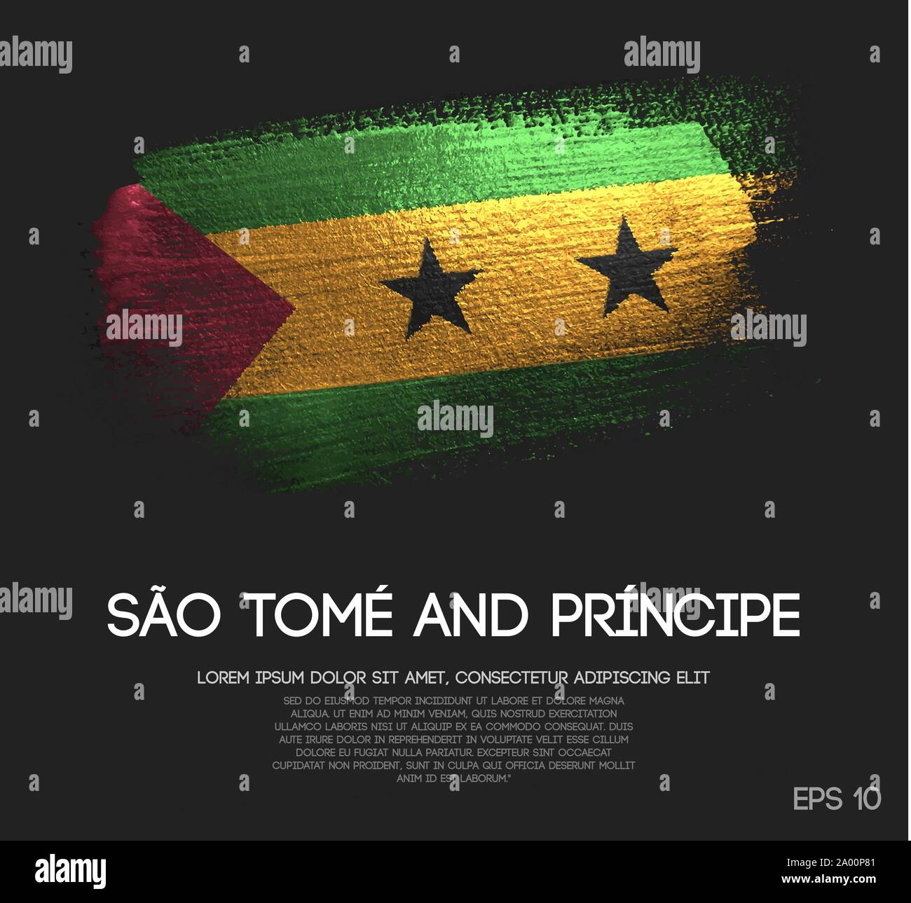 São Tomé and Príncipe Flag Made of Glitter Sparkle Brush Paint Vector