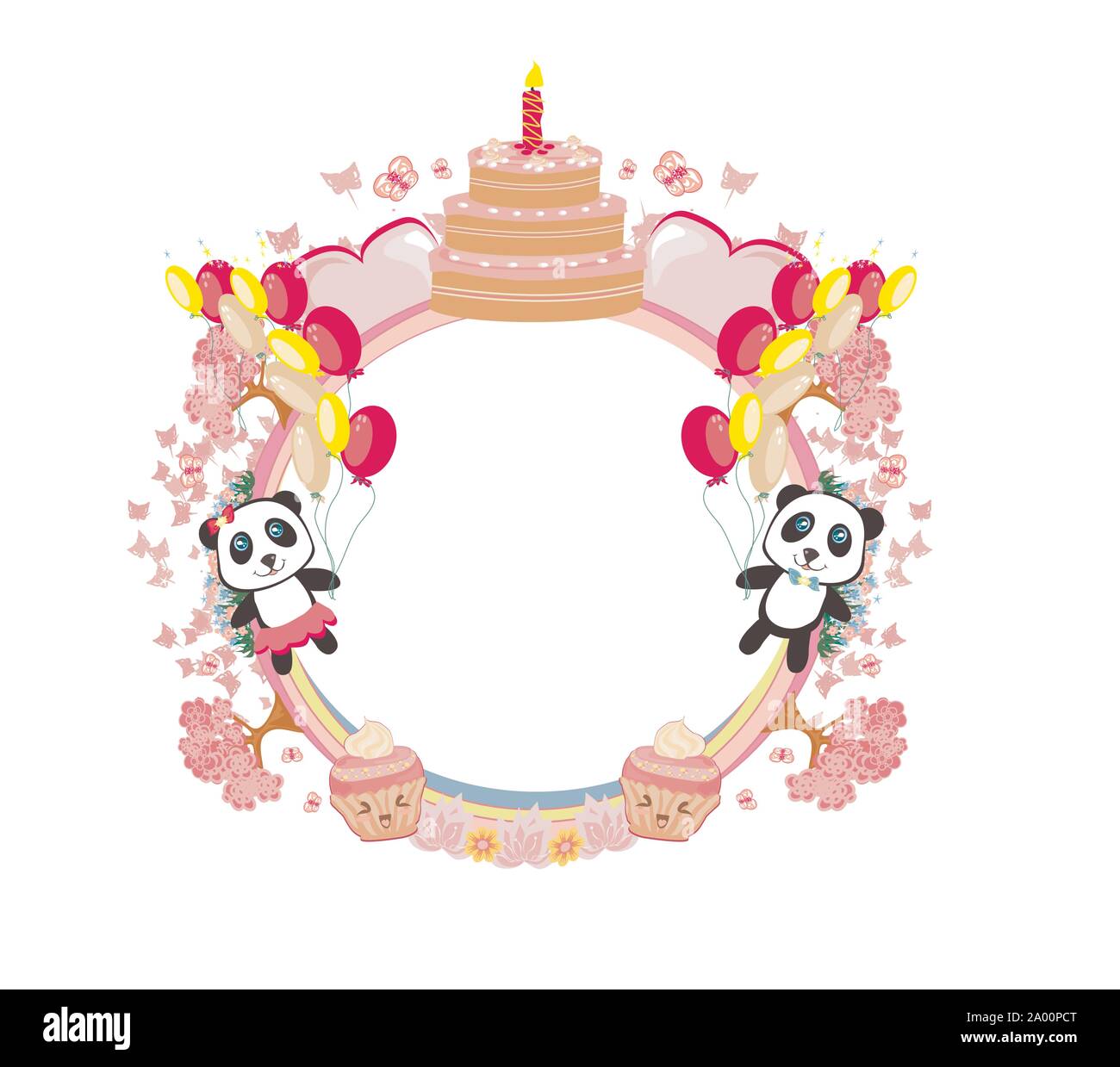Illustration of cute pandas and cupcakes - Happy Birthday frame Stock  Vector Image & Art - Alamy