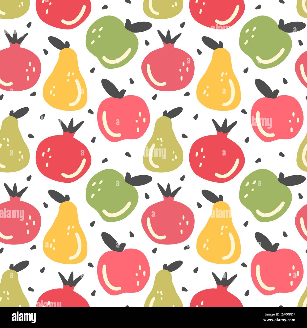 hand drawn abstract seamless vector pattern background illustration with fruit in flat modern style Stock Vector