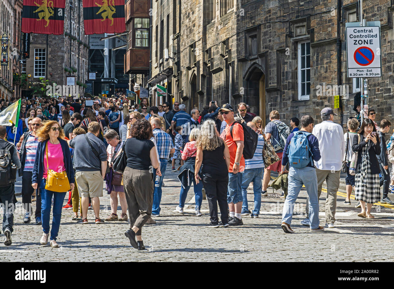 Congestion of visitors in Castle Street leading to the Castle in Edinburgh Scotland UK during the festivals in August 2019 Stock Photo