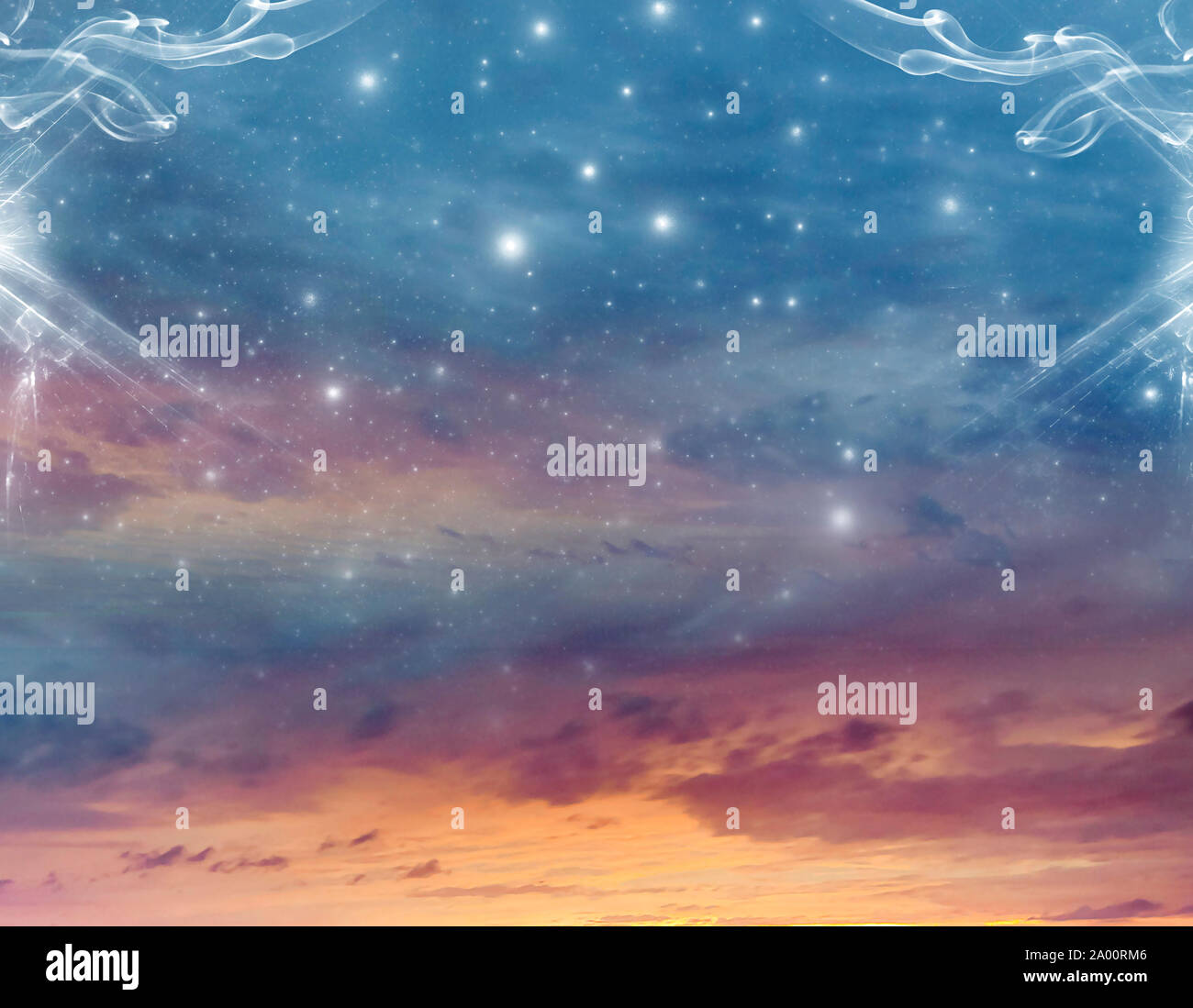abstract mystical background with sky, clouds, space, stars Stock Photo
