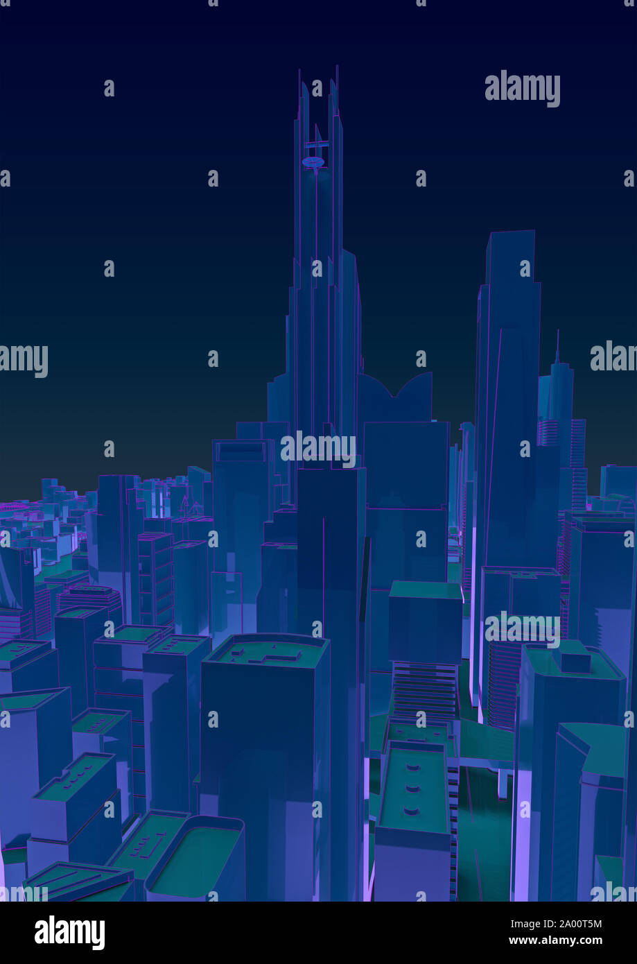 blue abstract low poly city with blue frame. 3d rendering Stock Photo ...