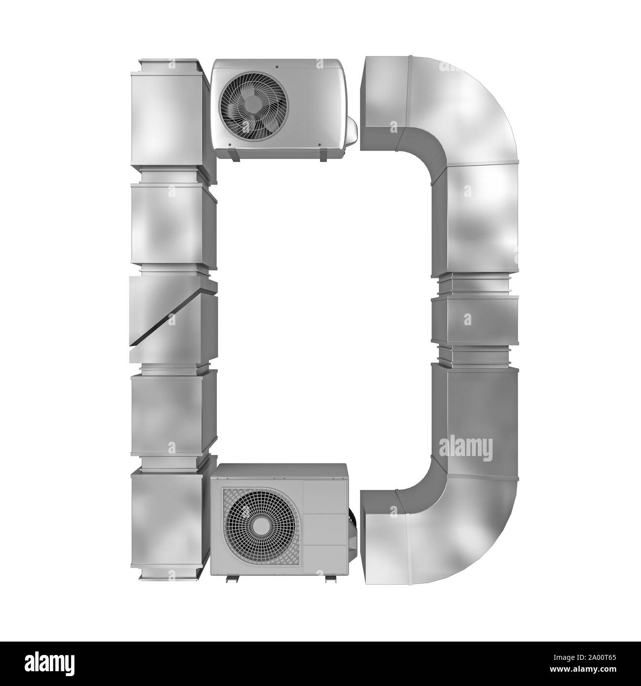 letter D of air conditioning and ventilation pipes. 3d rendering Stock Photo