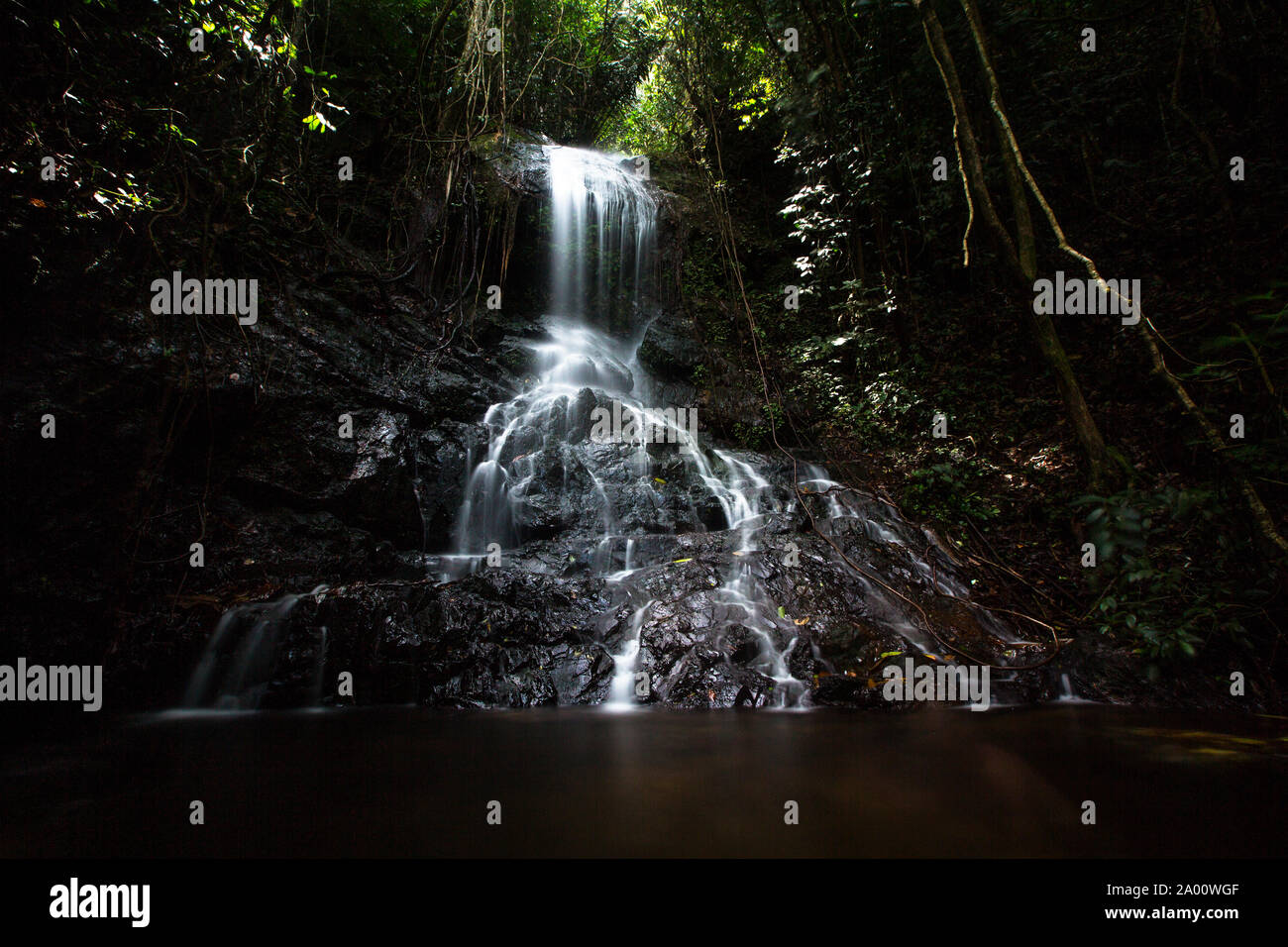 Waterfall in the jungle of Borneo Stock Photo