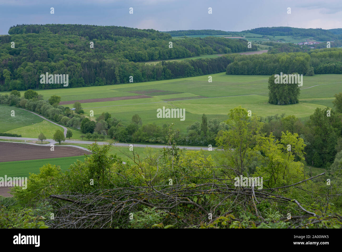 jagst valley in spring, krautheim, klepsau, jagst valley, hohenlohe region, baden-wuerttemberg, heilbronn-franconia, germany Stock Photo