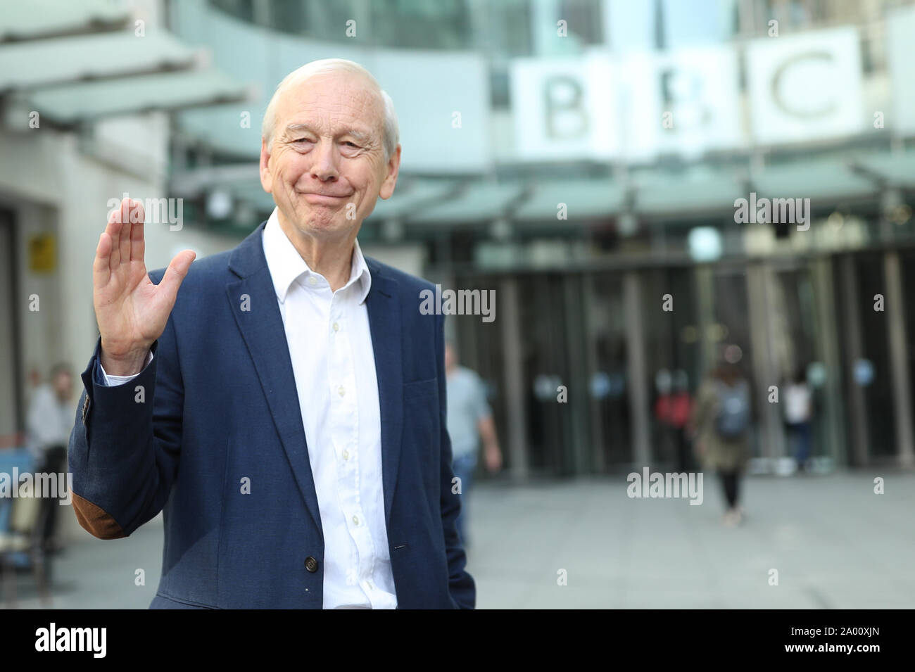 Broadcaster John Humphrys leaves New Broadcasting House after presenting his final show on the Today programme. Stock Photo