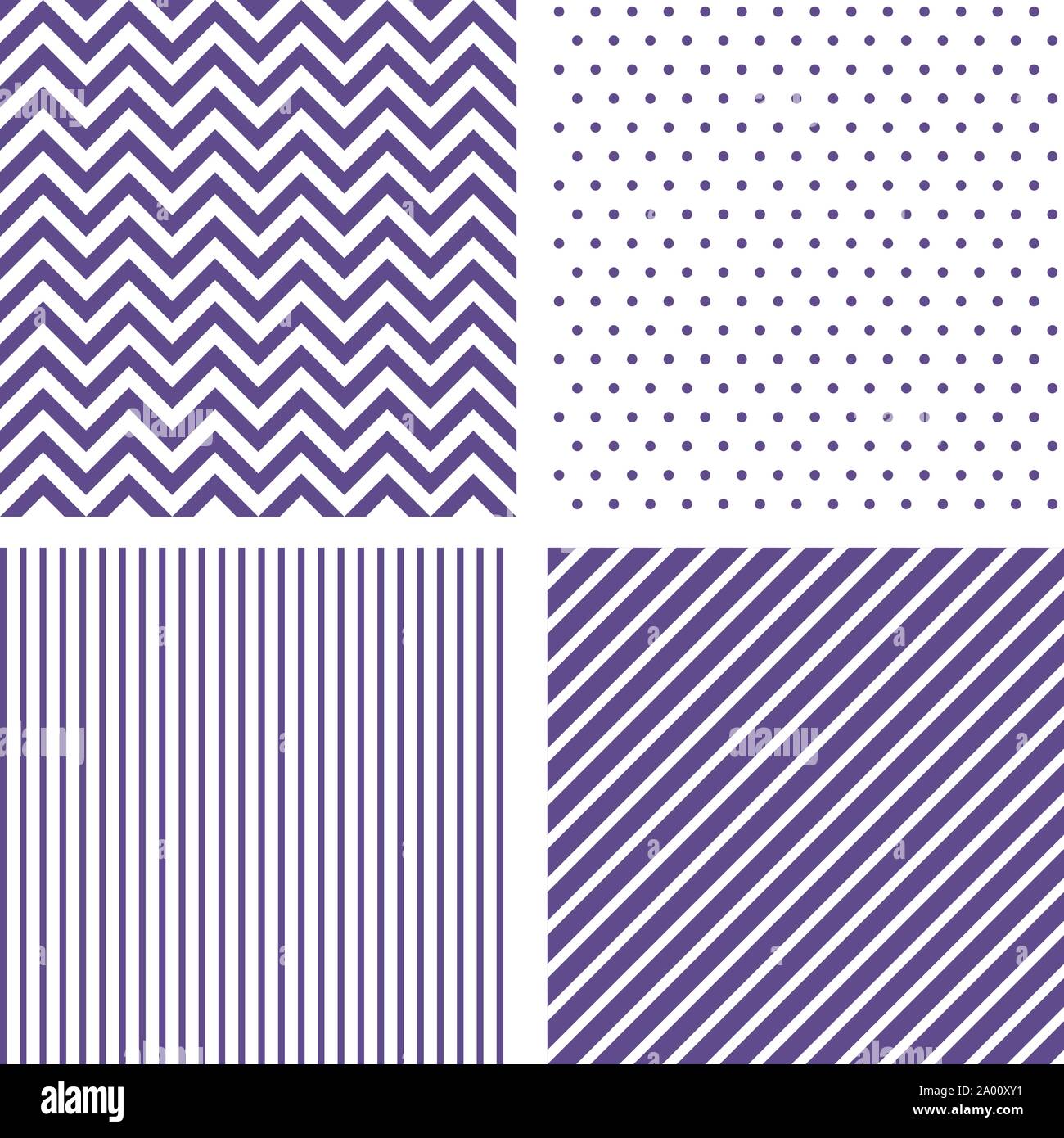 Ultra violet seamless patterns. Chevron, striped Stock Vector