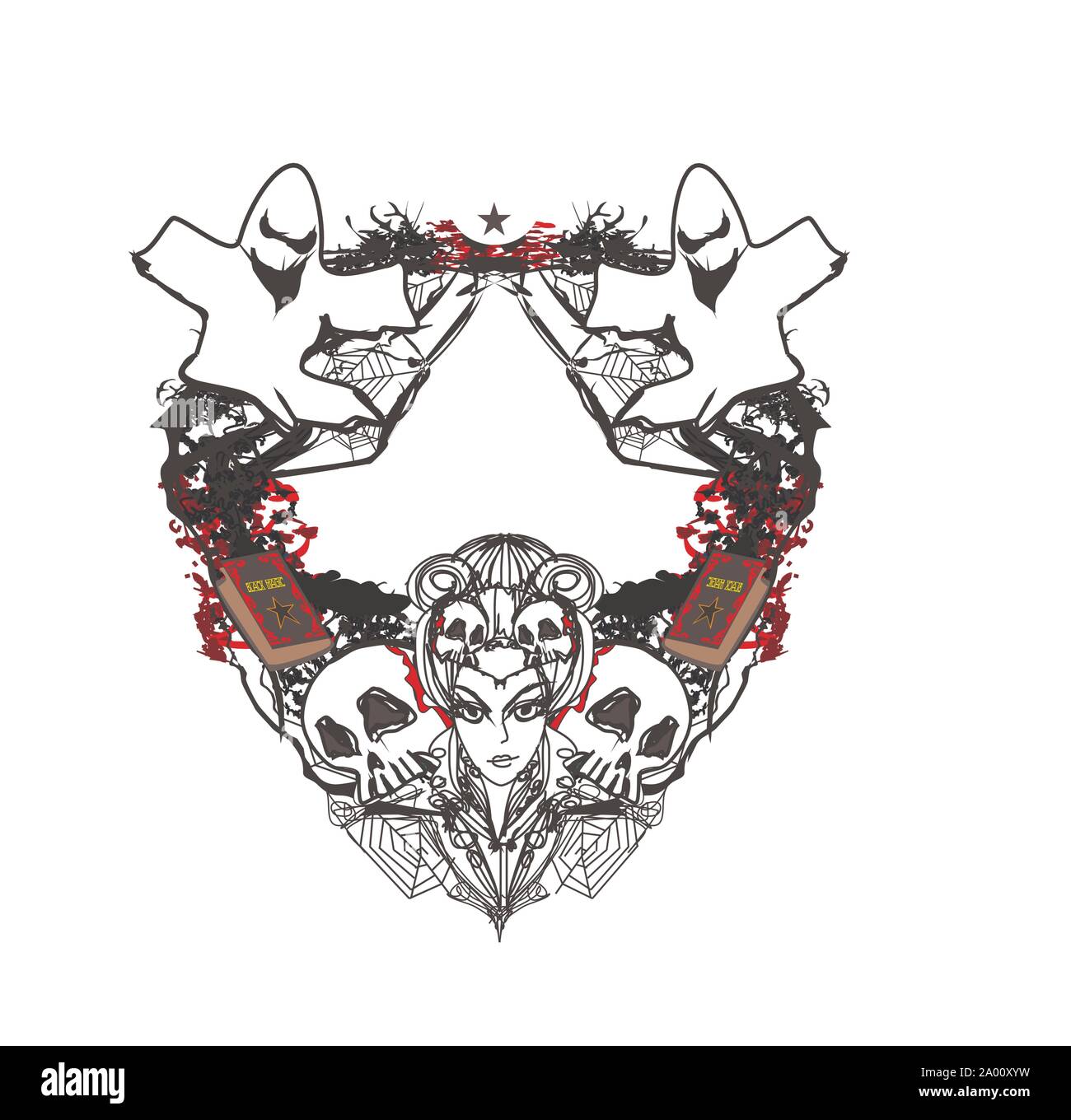 Decorative halloween frame with witch, ghosts and skulls Stock Vector