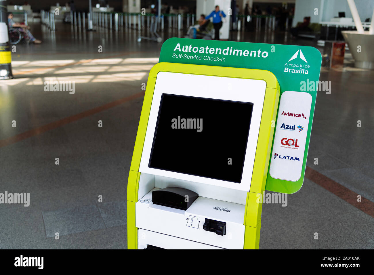 Inframerica's information kiosk at Brasilia's International Airport. Stock Photo