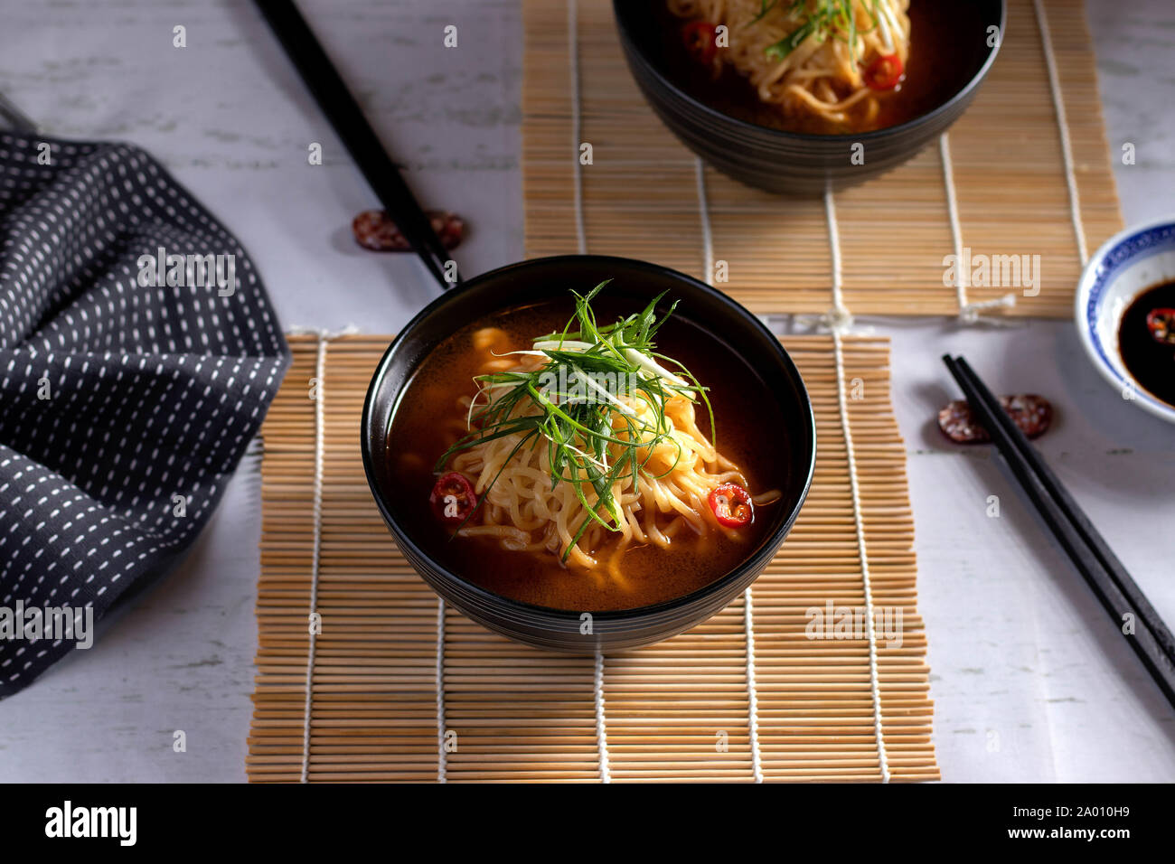 Bowls of noodle soup Stock Photo