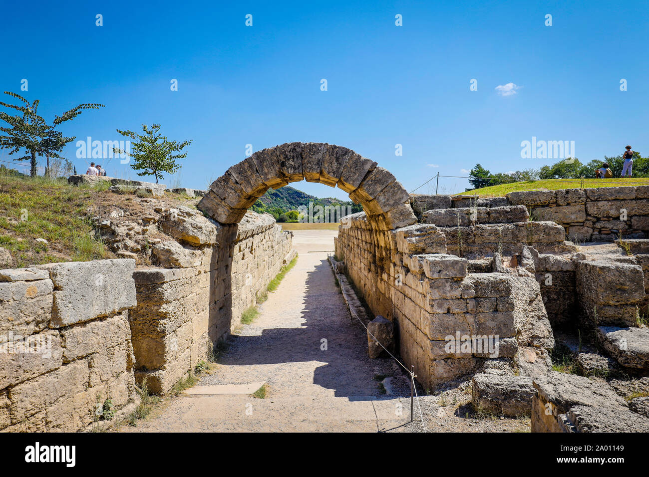 Olympia, Elis, Peloponnese, Greece - Ancient Olympia, here the round arch stadium gate.  Olympia, Elis, Peloponnes, Griechenland - Antikes Olympia, hi Stock Photo