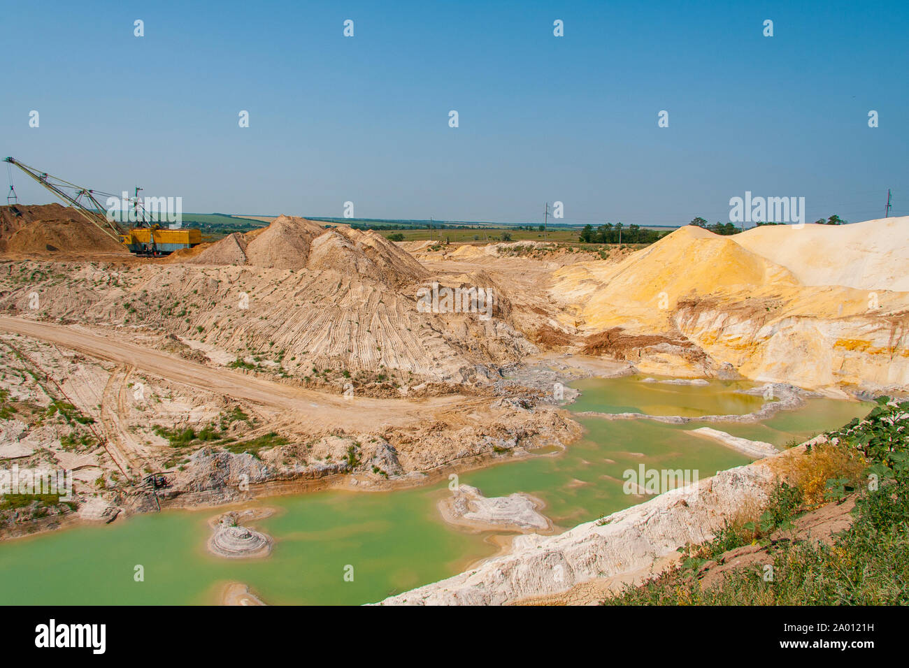 overburden mining in a kaolin quarry. Zaporozhye region, Ukraine. June 2012 Stock Photo