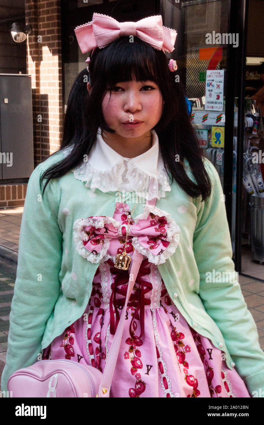 Japanese woman dressed in the Lolita style clothing, Tokyo. Stock Photo