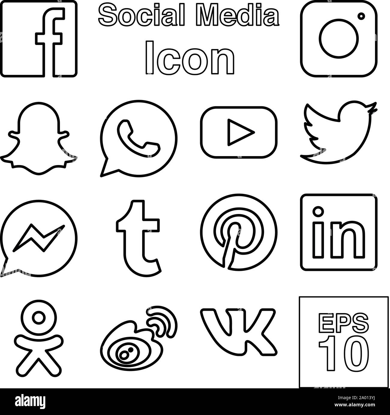 Social Media Icon Set Line or Outline Style. EPS10 Vector Illustration ...