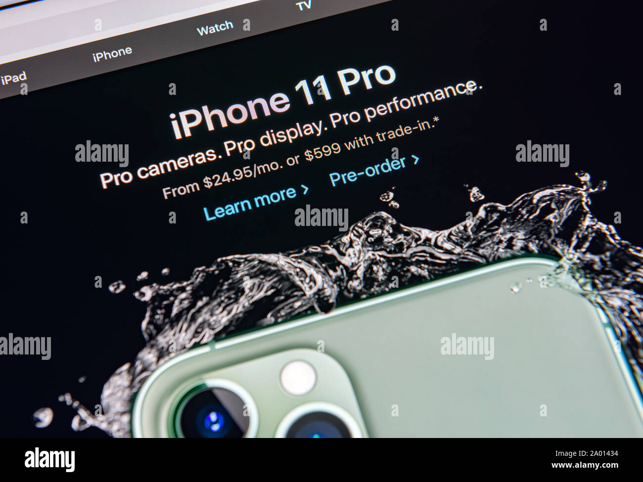 Kyiv, Ukraine - September 12, 2019: A close-up shot of apple.com website with announcement about Apple Inc. officially released the new iPhone 11 Pro Stock Photo