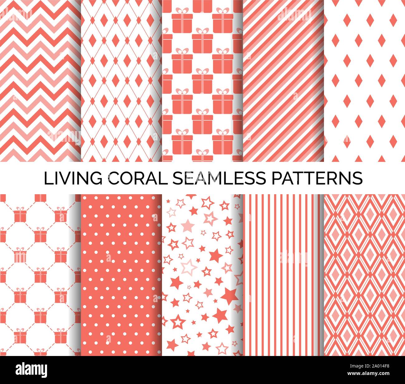 Living coral color seamless vector patterns Stock Vector