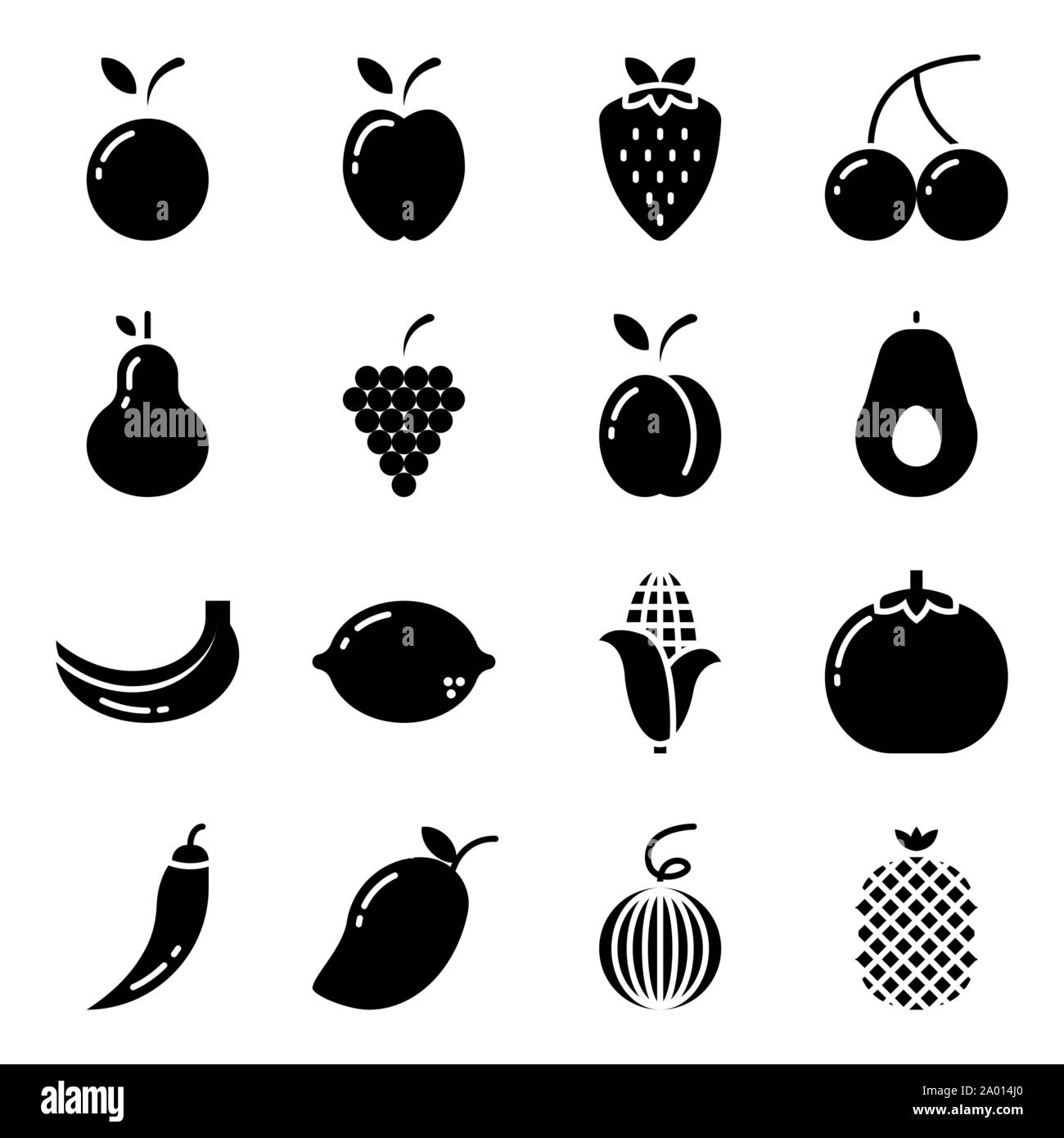 Fruit icon set with solid black isolated on white background. vector Stock Vector