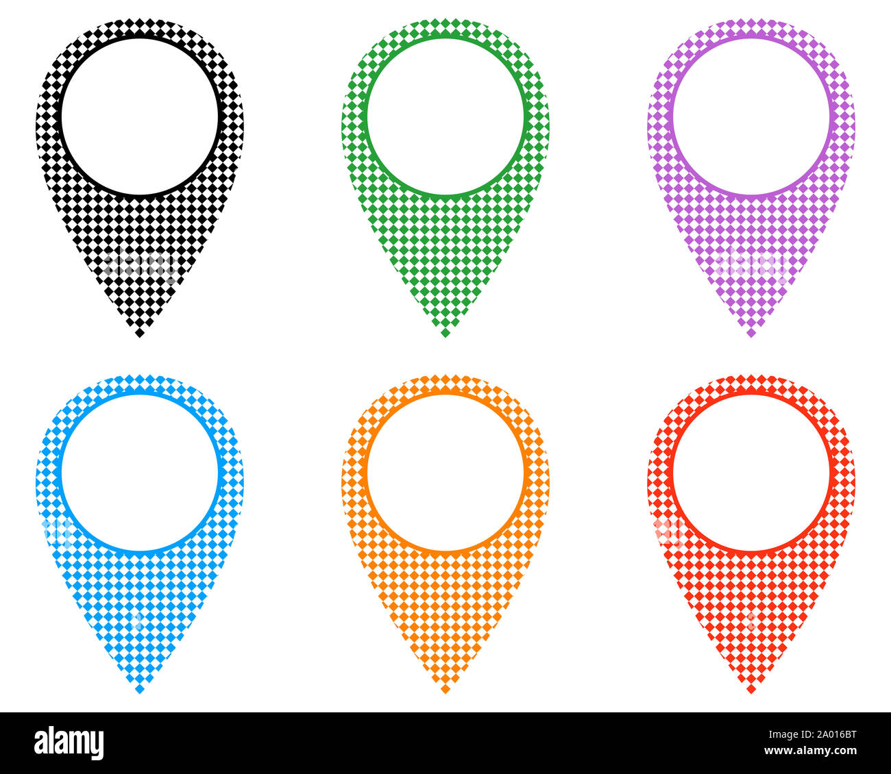 Locator pins in various patterns Stock Photo