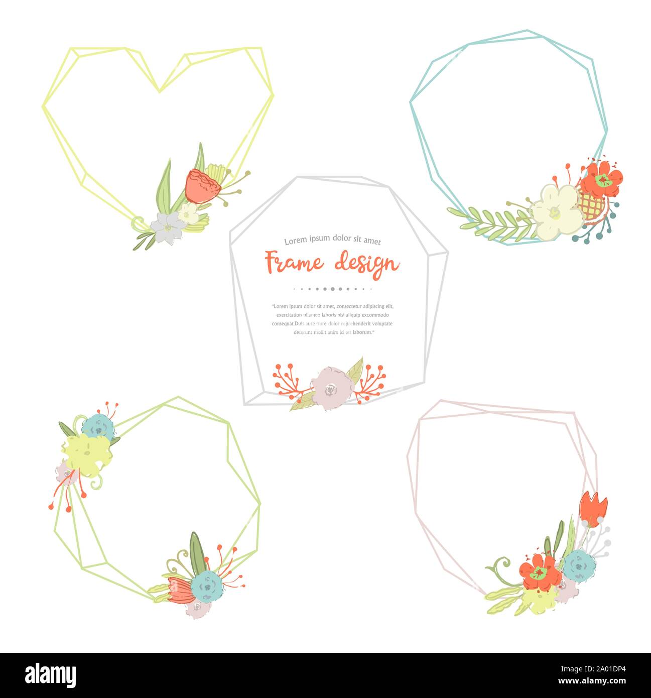 Vector geometric and poligonal frames and bouquets of flowers Stock ...