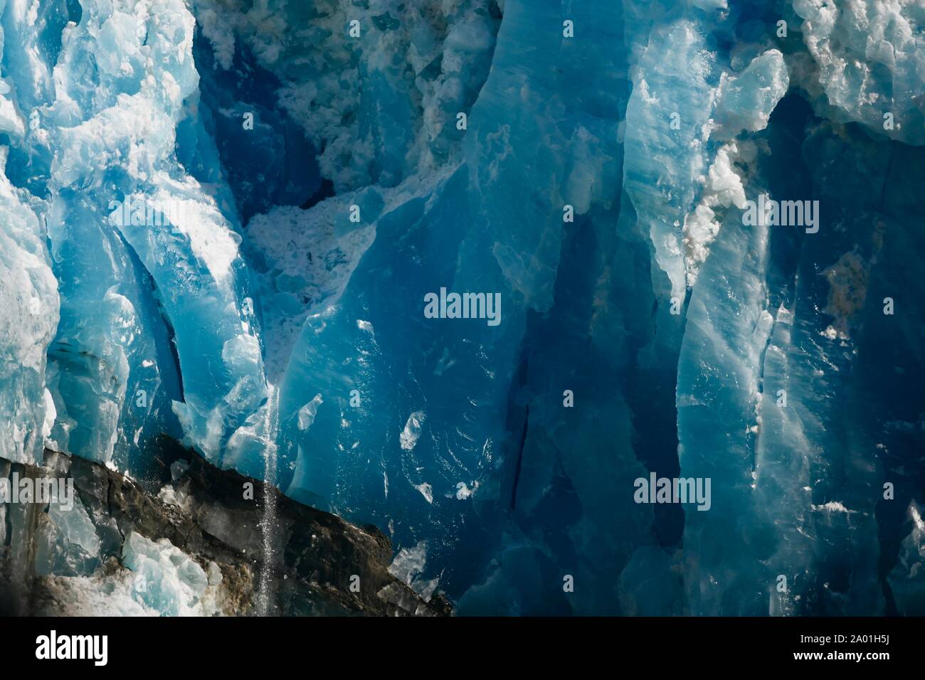 strange ice formations of melting Sawyer glacier in Glacier Bay, Tracy Arm, Alaska, US, Stock Photo