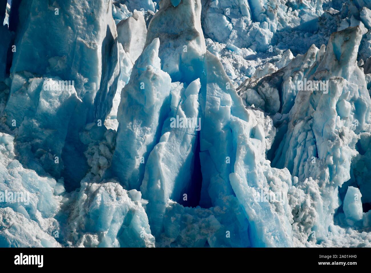 strange ice formations of Sawyer glacier in Glacier Bay, Tracy Arm, Alaska, US, Stock Photo