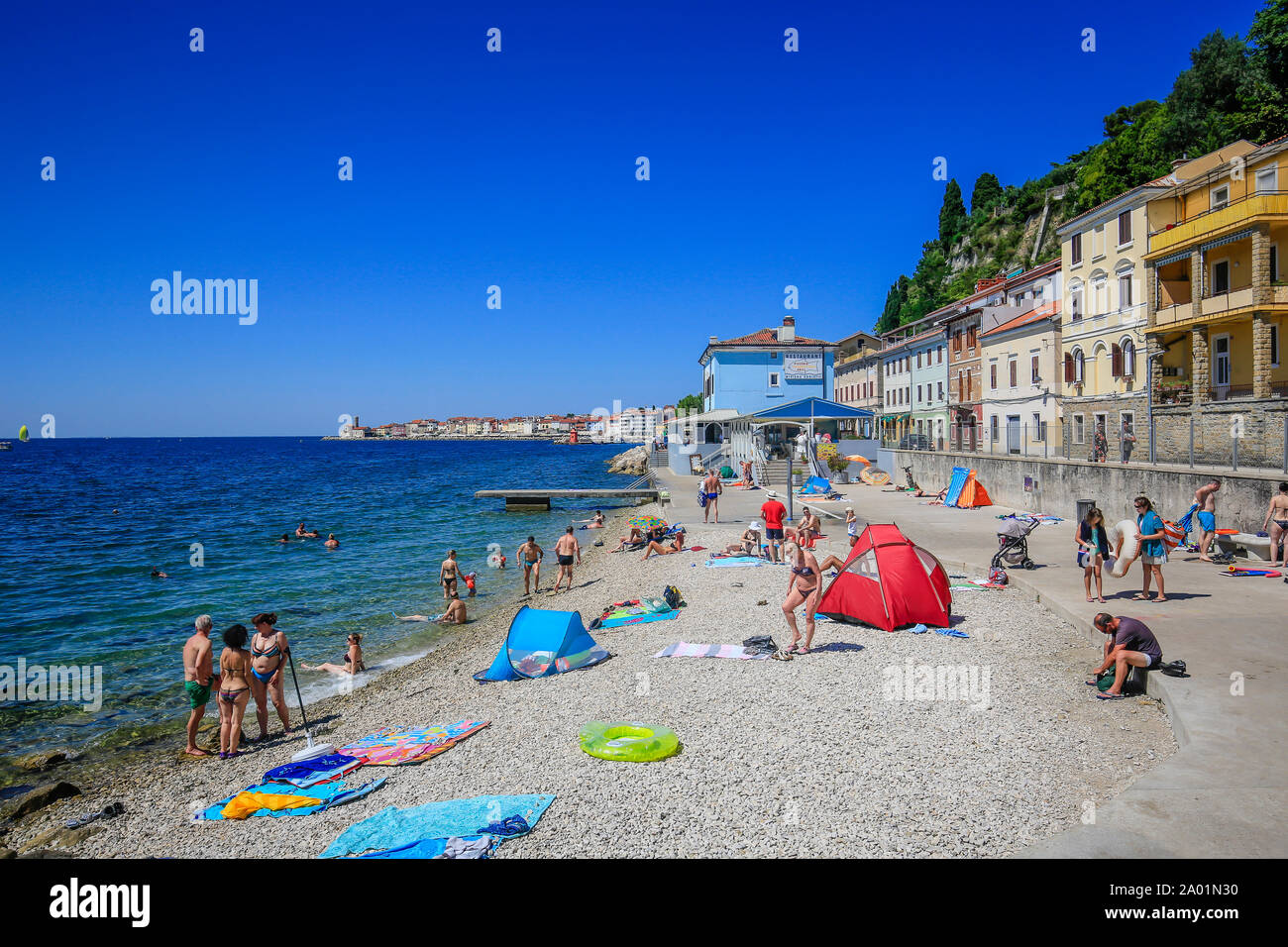Piran Istria Slovenia Beach Life On The Fornace Beach Of The Piran Istria Slovenia Beach Life On The Fornace Beach Of The