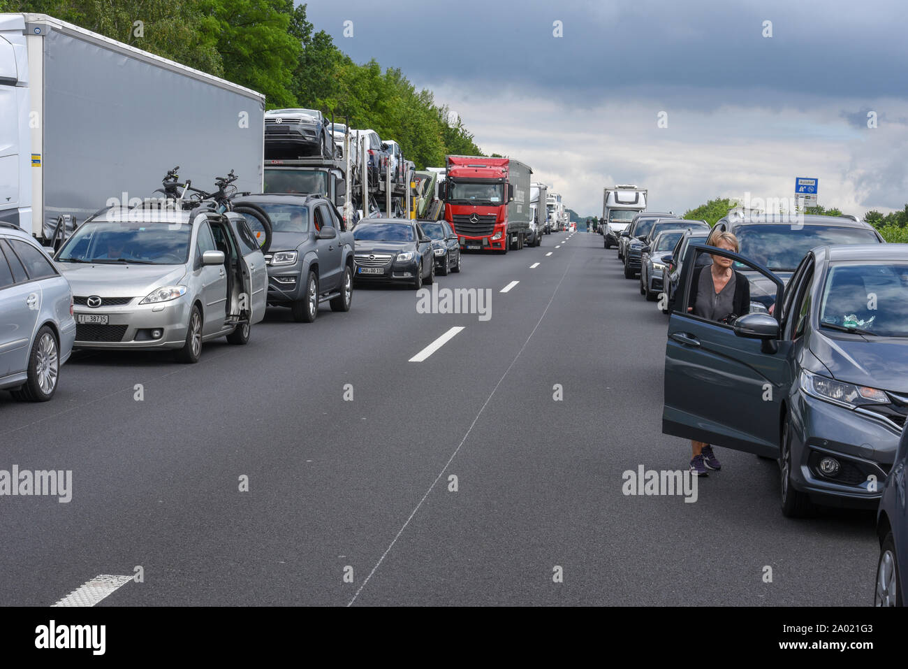 Kassel, Germany 2 July 2019 car queue for accident on the highway at