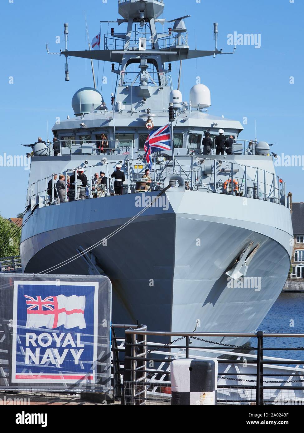 Chatham, Kent, UK. 19th September, 2019. HMS Medway was officially commissioned this morning in the historic naval town of Chatham with numerous VIPs in attendance. She is named after the river Medway and Medway towns and it's unusual for a warship to be commissioned in the area she is named after. She is the first Royal Navy ship commissioned at Chatham Dockyard since 1988. Credit: James Bell/Alamy Live News Stock Photo